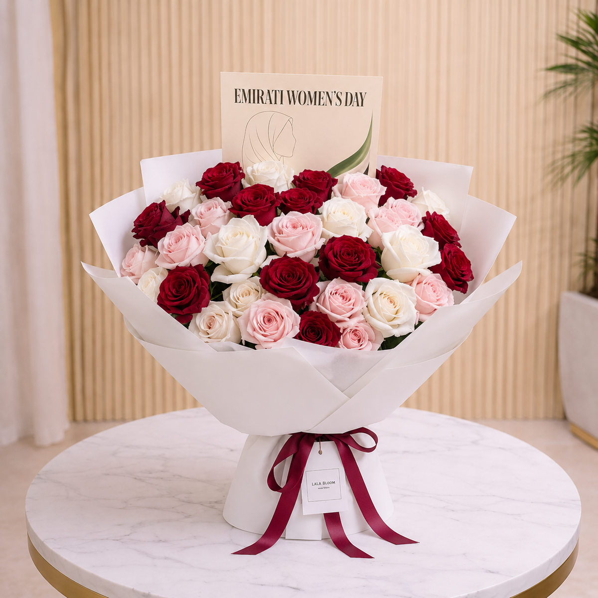 Tricolor Rose Elegance Emirati Women's Day Bouquet same day delivery Dubai