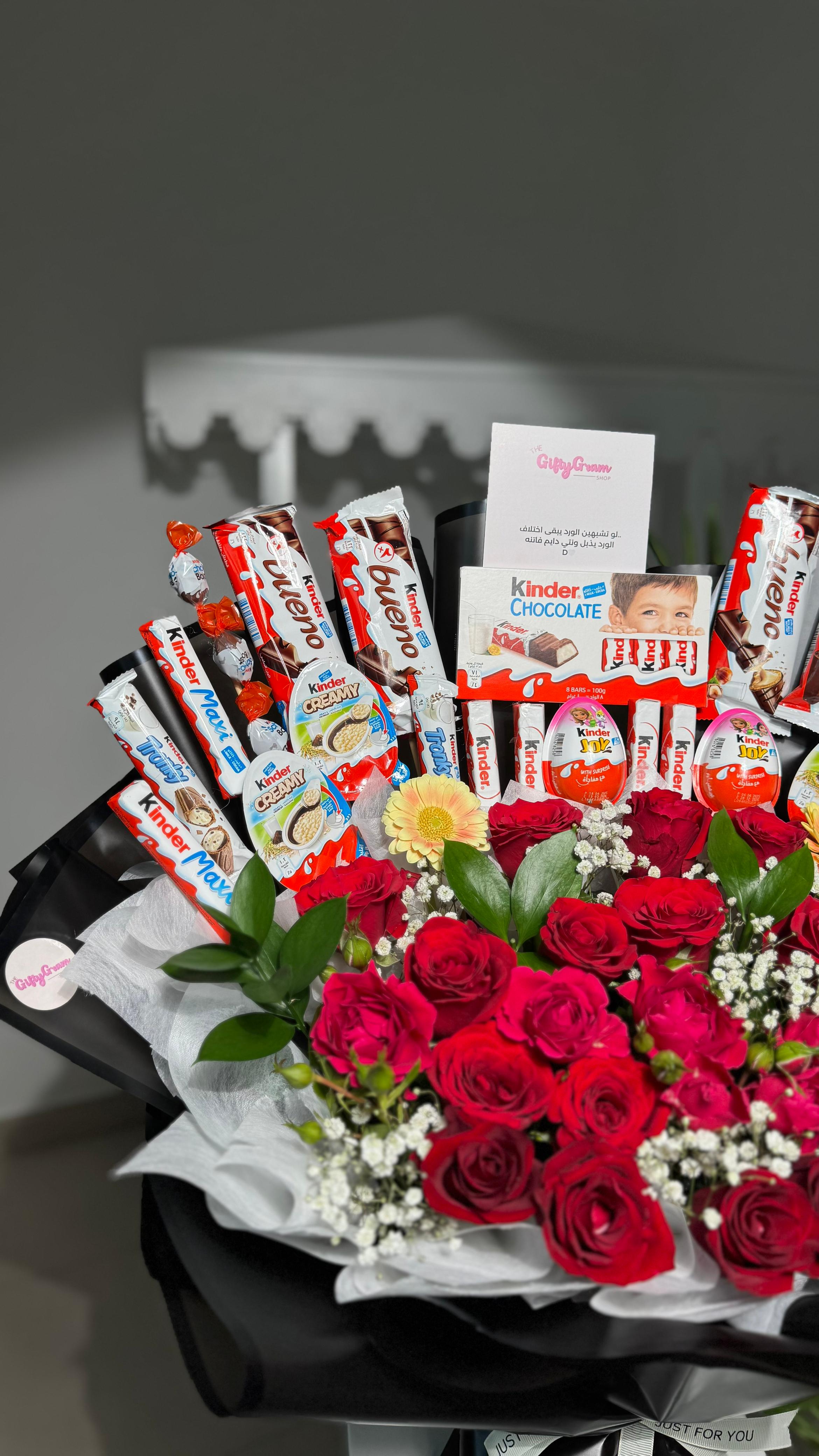 Red Roses & Chocolate Kinder Bouquet