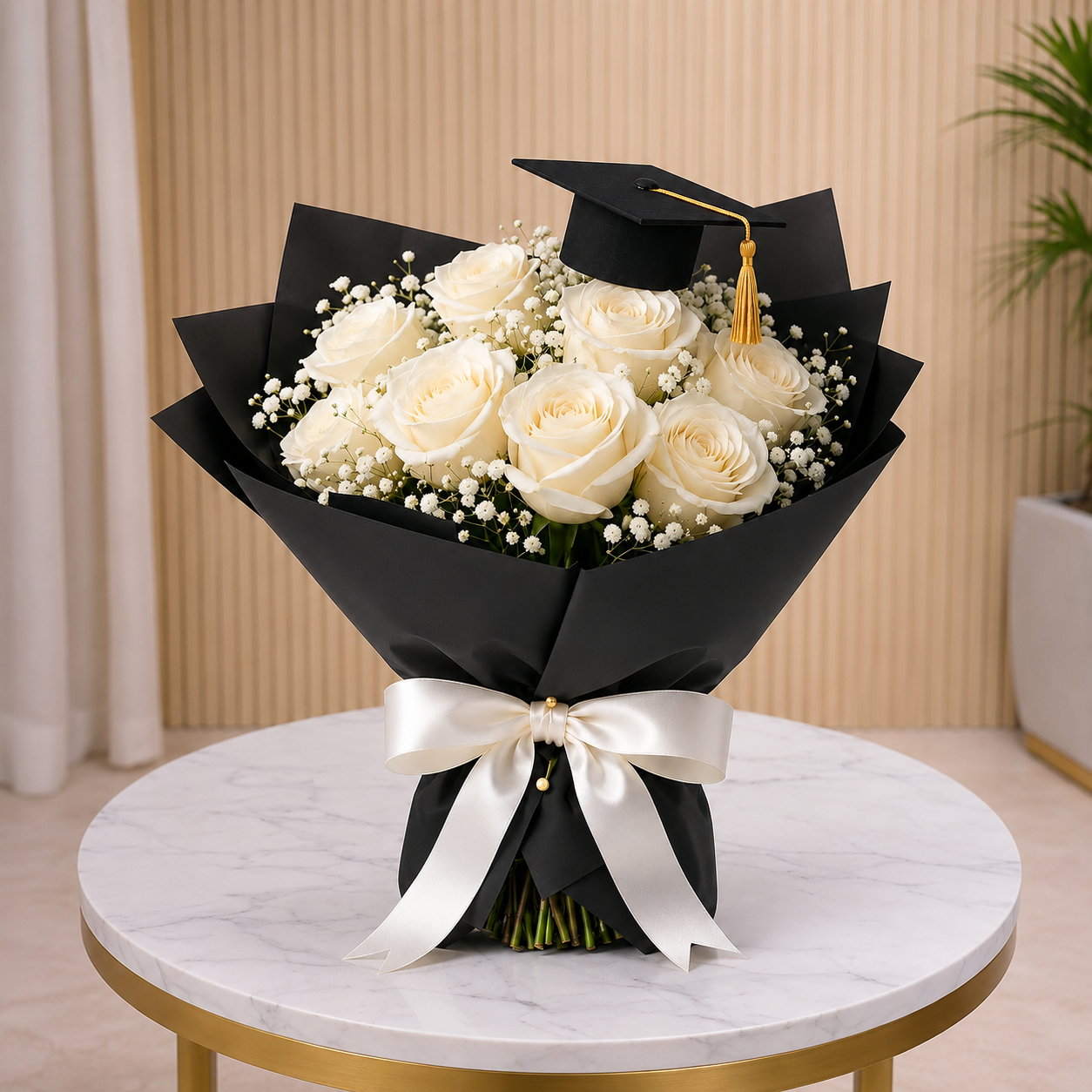 White Roses Graduation Bouquet