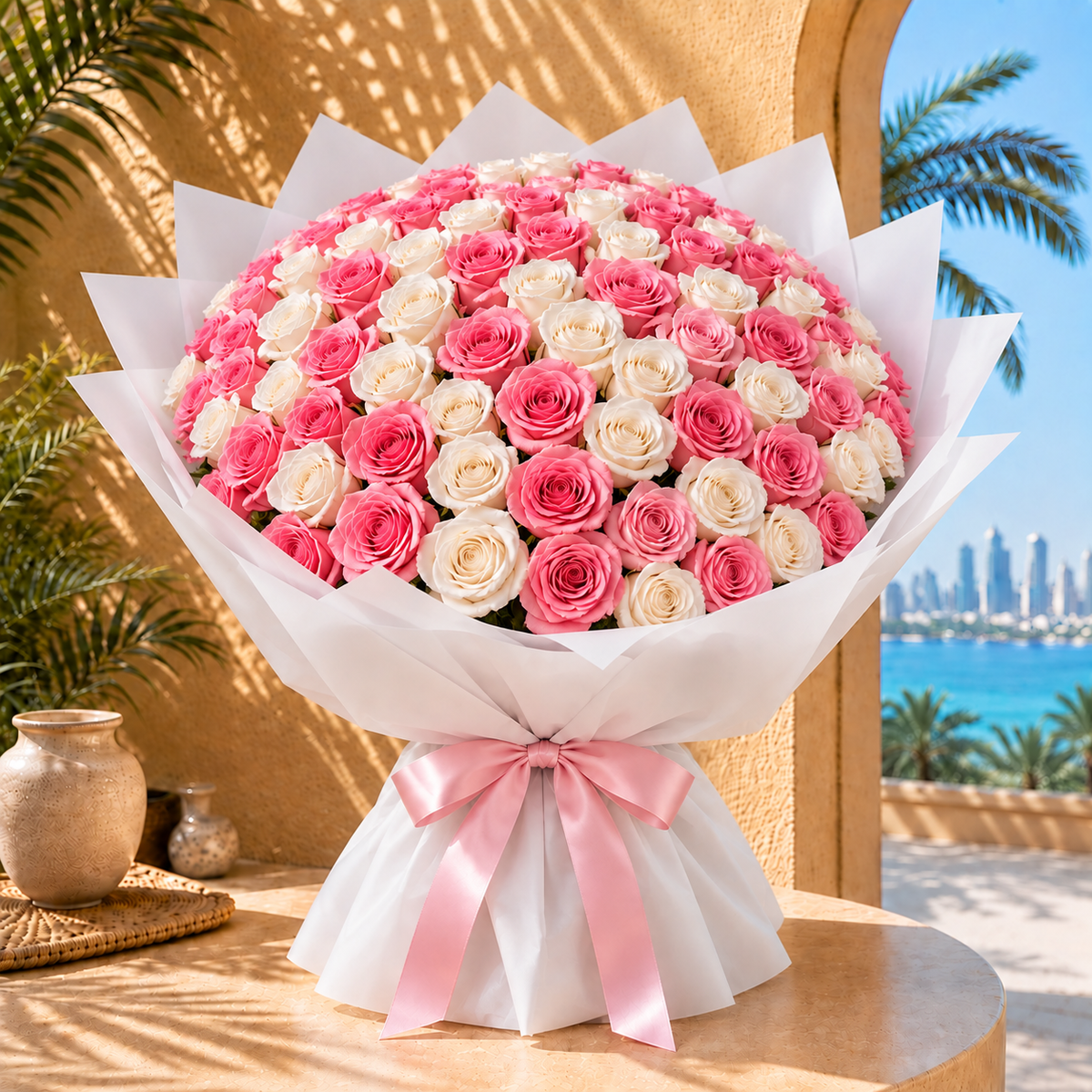 Classic Pink & White Rose Bouquet