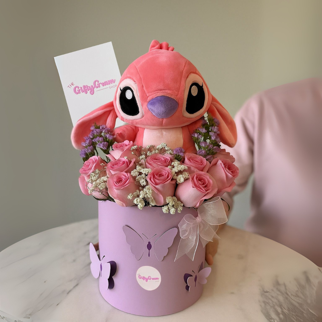 Pink stitch + roses in butterfly box