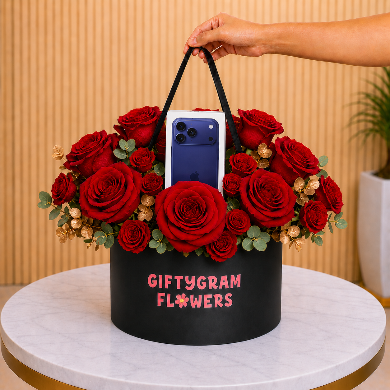 iPhone 17 Pro Max Deep Blue 5G (eSim Only) - International Version With Red Roses same day delivery Dubai