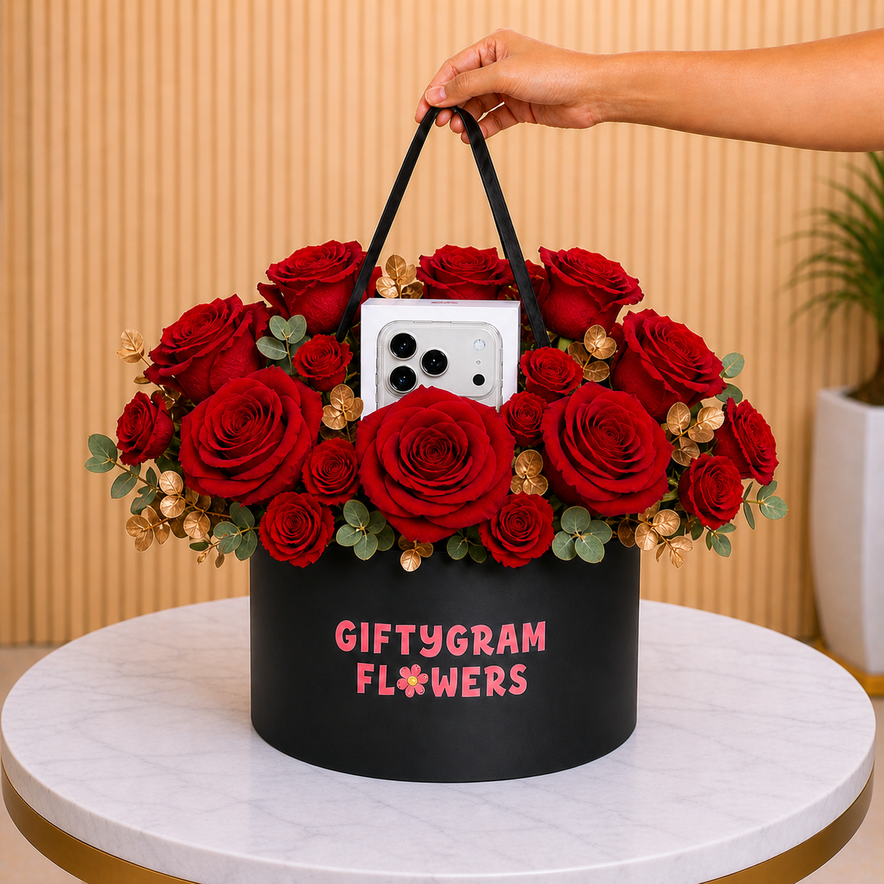 iPhone 17 Pro Max Sliver 5G (eSim Only) - International Version With Red Roses luxury gift set with same day delivery Dubai