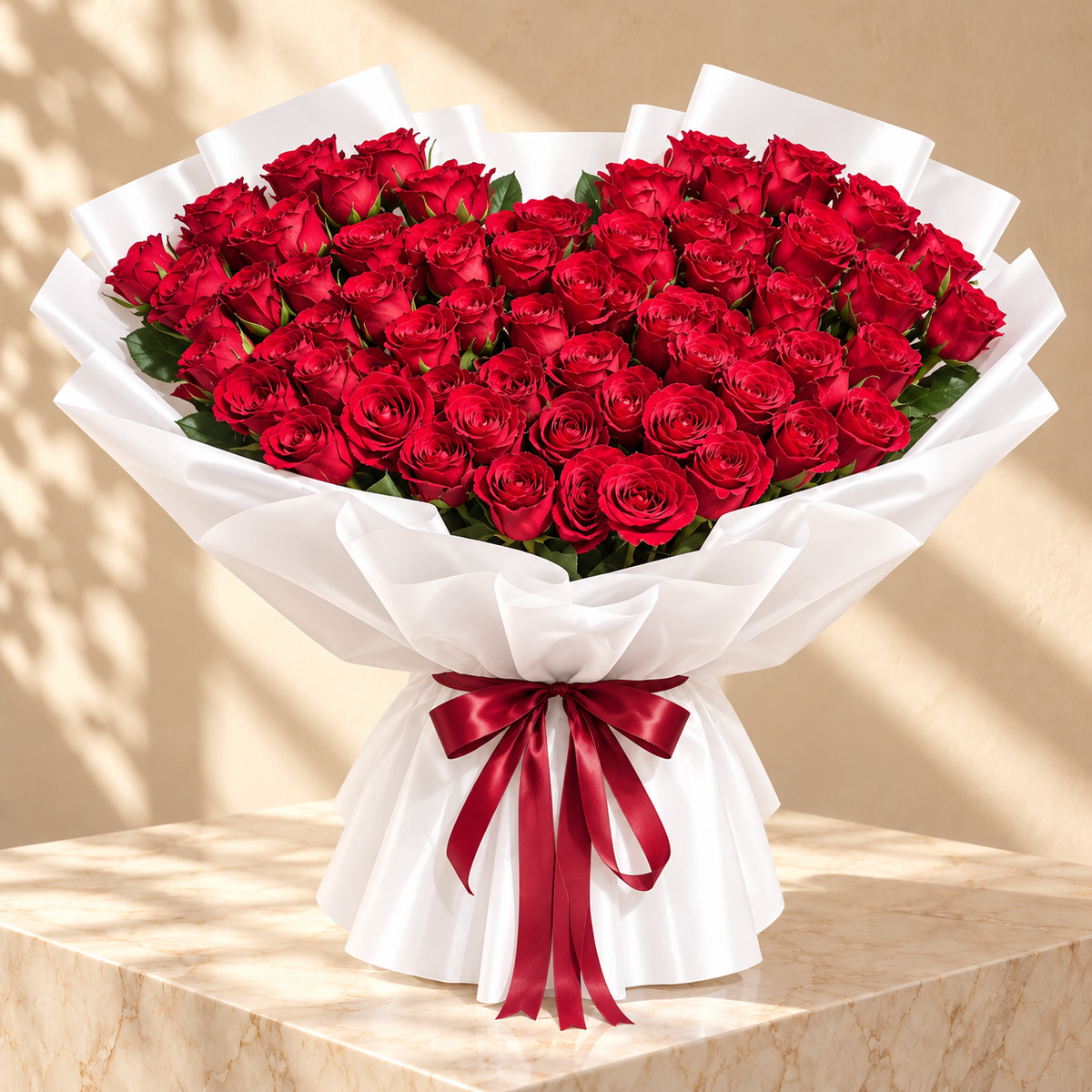 Love at First Sight — Heart-Shaped Red Roses Bouquet – premium flowers same day delivery Dubai
